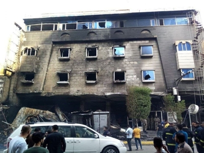 آتش سوزی در یک هتل در مرکز کربلای معلا + تصاویر