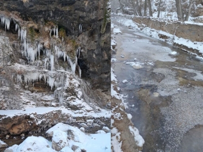 آبشار و رودخانه دائمی اخلمد چناران یخ زد