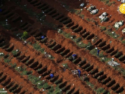 (تصاویر) قبرستانی با قبرهای بی‌پایان برای قربانیان کرونا در حومه سائوپائولو 