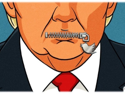 کاریکاتور روزنامه چینی «گلوبال تایمز» درباره بسته‌شدن حساب کاربری ترامپ در توئیتر